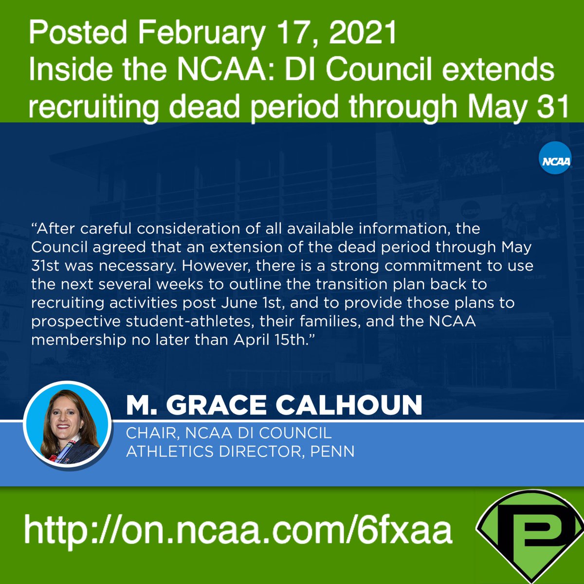 #REPOST Inside the NCAA: Division I Council extends recruiting dead period through May 31: on.ncaa.com/6fxaa
.
.
#baseball #softball #studentathlete #collegerecruiting #ncaabound <a href="/InsidetheNCAA/">Richard Wallace Waldrep</a>