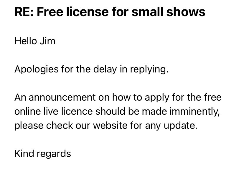 JimDeBarker's tweet photo. Several weeks after their botched attempt to tax online grassroots gigs ridiculous amounts, then their U turn after outcry, we finally receive notice after trying to apply for @PRSforMusic online license that not only do they not exist they don’t know how they work either #FixPRS https://t.co/SRvjP0KNKH