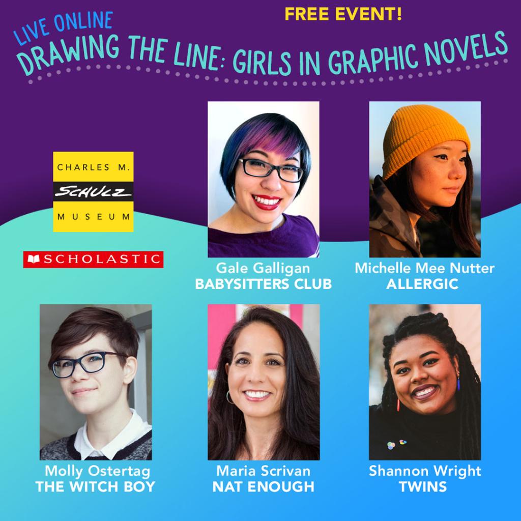 Graphix Books 💥 (@graphixbooks) on Twitter photo On Thursday, February 25, join Graphix creators <a href="/robochai/">🐰 gale galligan 🐰</a>, <a href="/MollyOstertag/">Molly Knox Ostertag - Updates</a>, <a href="/mariascrivan/">Maria Scrivan</a>, <a href="/shannondrewthis/">✨⛓Chainsaw Shan🪚✨</a>, & Michelle Mee Nutter for a fun event with the Charles M. Schulz Museum! Drawing the Line starts at 4 pm PST. For more info please visit bit.ly/3dlTIIh On Thursday, February 25, join Graphix creators <a href="/robochai/">🐰 gale galligan 🐰</a>, <a href="/MollyOstertag/">Molly Knox Ostertag - Updates</a>, <a href="/mariascrivan/">Maria Scrivan</a>, <a href="/shannondrewthis/">✨⛓Chainsaw Shan🪚✨</a>, & Michelle Mee Nutter for a fun event with the Charles M. Schulz Museum! Drawing the Line starts at 4 pm PST. For more info please visit bit.ly/3dlTIIh