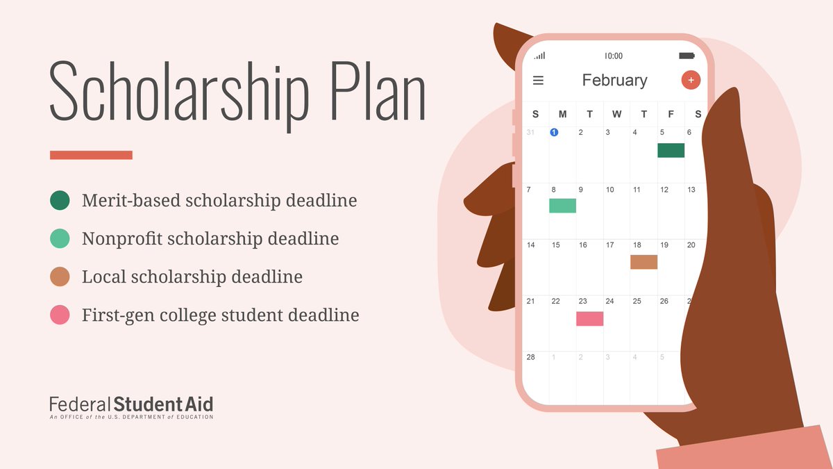 Don’t forget! Scholarships have their own separate deadlines. Sort your applications by due date and complete them in that order. 

Learn more about how to find scholarships: bit.ly/2Ng31in