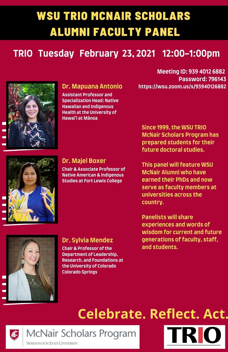 WSU McNair (@wsumcnair) on Twitter photo Looking forward to chatting with Dr. Antonio, Dr. Boxer, and Dr. Mendez at our TRIO McNair Alumni Panel. #McNair #Roadtoresearch #WSUAlumni #GoCougs #TRIO <a href="/uhmanoa/">University of Hawaii at Manoa</a> <a href="/FLCDurango/">Fort Lewis College</a> #ColoradoSprings Looking forward to chatting with Dr. Antonio, Dr. Boxer, and Dr. Mendez at our TRIO McNair Alumni Panel. #McNair #Roadtoresearch #WSUAlumni #GoCougs #TRIO <a href="/uhmanoa/">University of Hawaii at Manoa</a> <a href="/FLCDurango/">Fort Lewis College</a> #ColoradoSprings