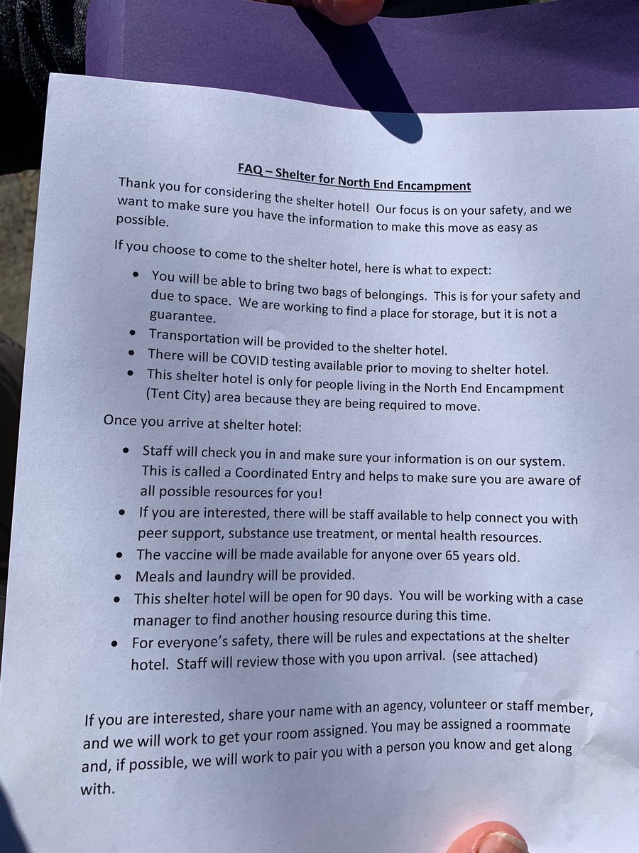 JoeBrunoWSOC9's tweet photo. These documents are being passed out to Tent City residents with information and rules for the hotel #MeckBOCC https://t.co/LlsOfx8Qfu