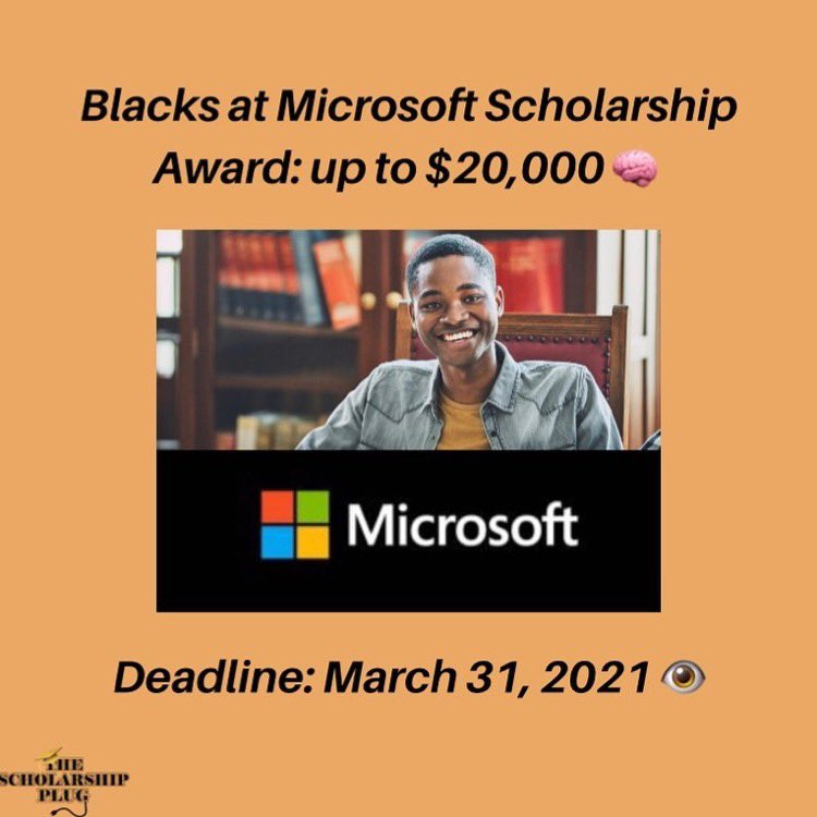 Cntr4PreCollege's tweet photo. Repost from @ScholarshipsUSA . Be sure to apply to the Blacks at Microsoft Scholarship by March 31, 2021! 

#Microsoft #BAM #scholarship #March31st #2021Grads #HSSeniors #collegesuccess #centerforprecollege #runewark https://t.co/7FSzzP7RME