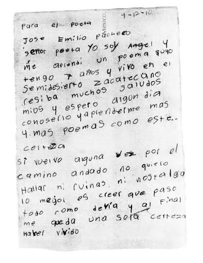 literlandweb1's tweet photo. ¿Qué sentiría José Emilio Pacheco al recibir esta carta?

"Si vuelvo alguna vez por el camino andado
no quiero hallar ni ruinas ni nostalgia.
Lo mejor es creer que pasó todo
como debía.
Y al final me queda
una sola certeza:
haber vivido". https://t.co/0iIiZhvTKn
