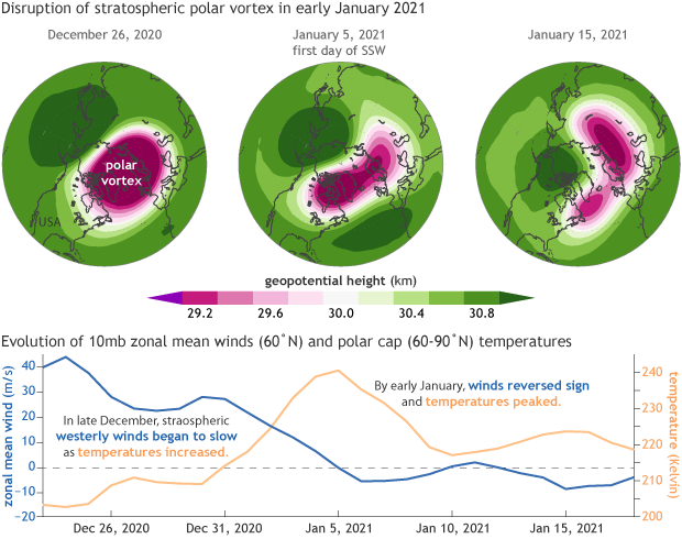 NOAAClimate's tweet photo. A good part of the country is currently in a historic and dangerous deep freeze. Wondering why? Check out this ENSO Blog post from January interviewing experts about a sudden warming of the stratosphere and a disruption to the polar vortex.
https://t.co/1z85z3YrrB https://t.co/xUoaMaqN0z