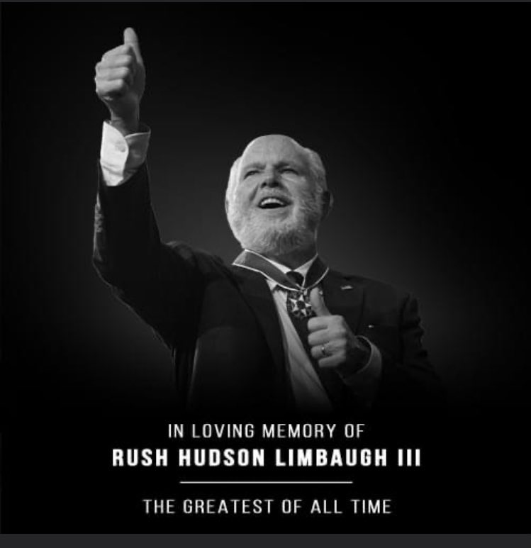 joconnerybarker's tweet photo. I spent three hours every day with this legend. He made me laugh, made me cry, made me think, made me better, with his brilliant mind, unwavering love for our country, and unrelenting pursuit of truth. 🇺🇸 My heart is broken. 💔 #rush #RushLimbaughRIP #yourvoicewillneverdie https://t.co/dxy4Rv1xTM