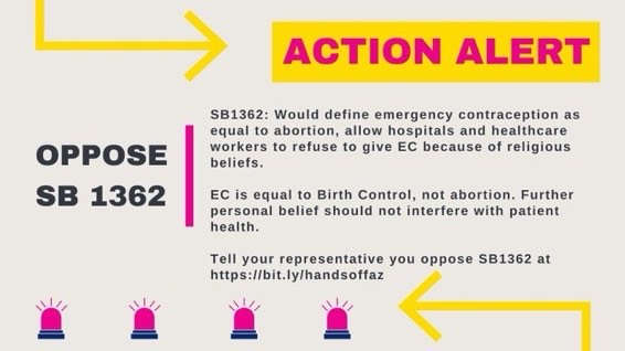 No matter your stance on abortion, it is important to understand the medical difference between emergency contraception and abortion. While an abortion interrupts an established pregnancy, EC does not. Oppose SB1362.  @NavarreteAZ  @GonzalesSally  #DisinfoDebunk  #HandsOffAZ