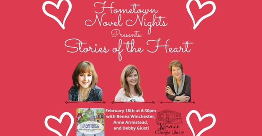 DebbyGiusti's tweet photo. Thursday, Feb 18, 6:30 PM ET, I’ll be taking part in a “Stories of the Heart” discussion on Zoom, hosted by the Newnan Carnegie Library in Newnan, GA. The event is online and open to everyone who registers at https://t.co/zPRu7dIENu https://t.co/XI0vS15RhR