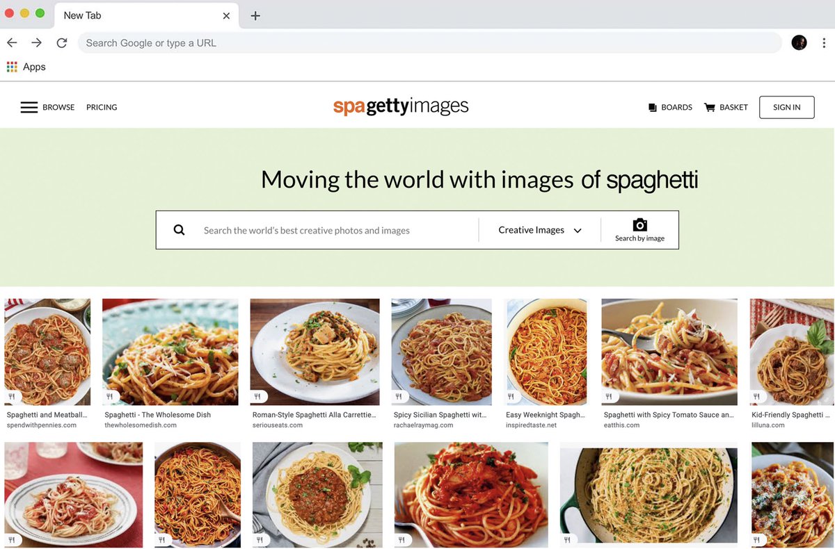what if <a href="/GettyImages/">Getty Images</a> was originally spagetty images and intended solely for images of spaghetti but they realised it had no profitable future so they decided to focus on general stock imagery instead #somethingtothinkabout