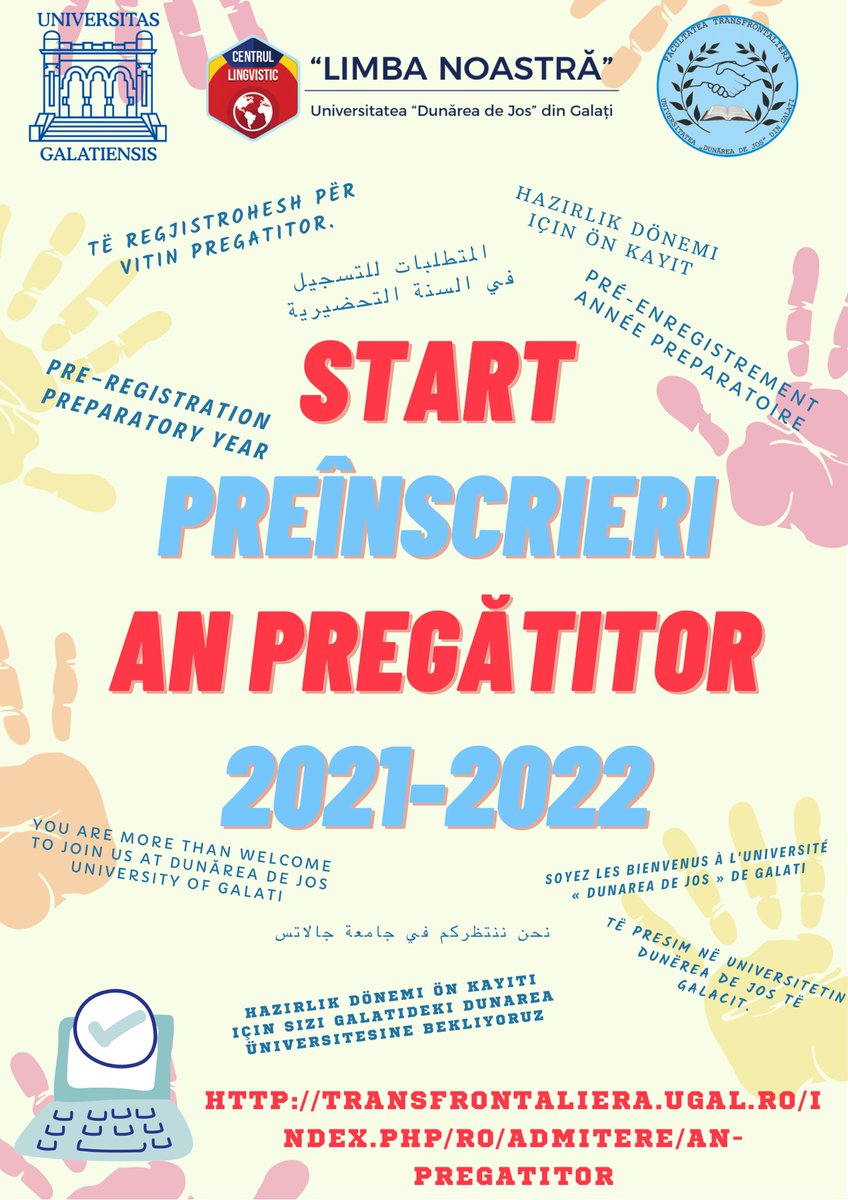 #UDJG
#AnulPregătitor2021_2022
#PREÎNSCRIERI

🌏Am dat startul preînscrierilor la programul academic Anul pregătitor de limbă română_2021_2022. 

❤💛💙 Pentru a completa formularul de preînscriere accesați:
EN: transfrontaliera.ugal.ro/index.php/ro/o…
FR: transfrontaliera.ugal.ro/index.php/ro/o…