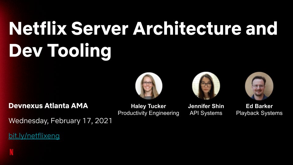 Thanks #Devnexus 2021 community for joining the Netflix Server Architecture &amp; Dev Tooling AMA today! 

If you missed it, check out the recording youtube.com/watch?v=tgOugQ… and Q&amp;A bit.do/netflix-ama1-d…