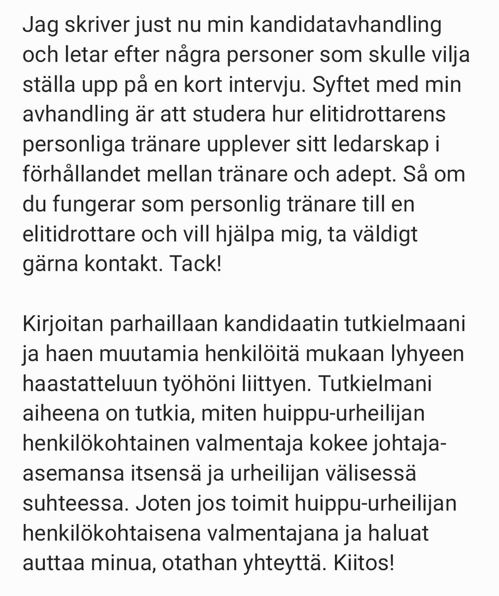 Personliga tränare/henkilökohtaiset valmentajat HEPP!!! Gör en god gärning och hjälp en stackars liten studerande ☺👇🏽👇🏽 
(update.. fel text i förra)
