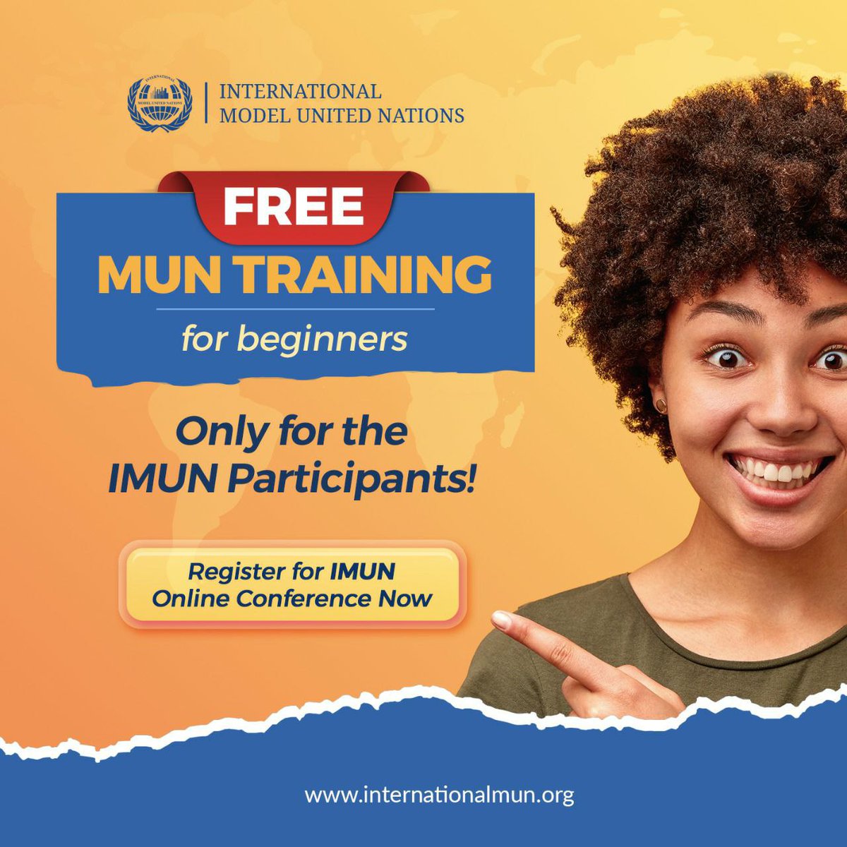 Kudostic's tweet image. Have you always wondered what it would be like to participate in a MUN
Register now click on link internationalmun.org/RegistrationFo… for IMUN 45.0📌 
#InternationalMUN #mun #imun #modelunitednations #imun2020 #youth #globalopportunity #opportunity #conference #international