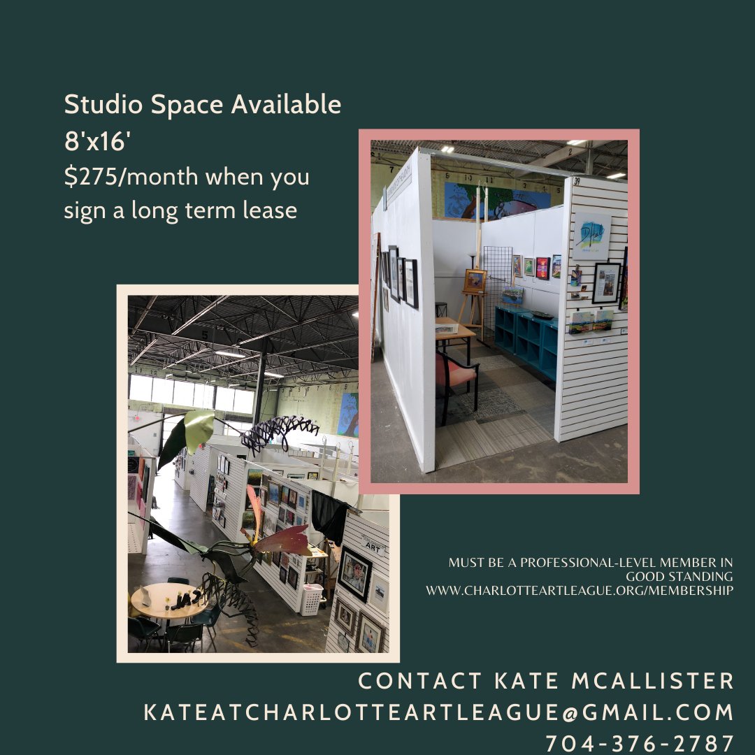 We still have a few 8'x16' studios left, but they're going fast! Contact Kate for more information. Kateatcharlotteartleague@gmail.com

#cltart #charlotteart #charlotteartists