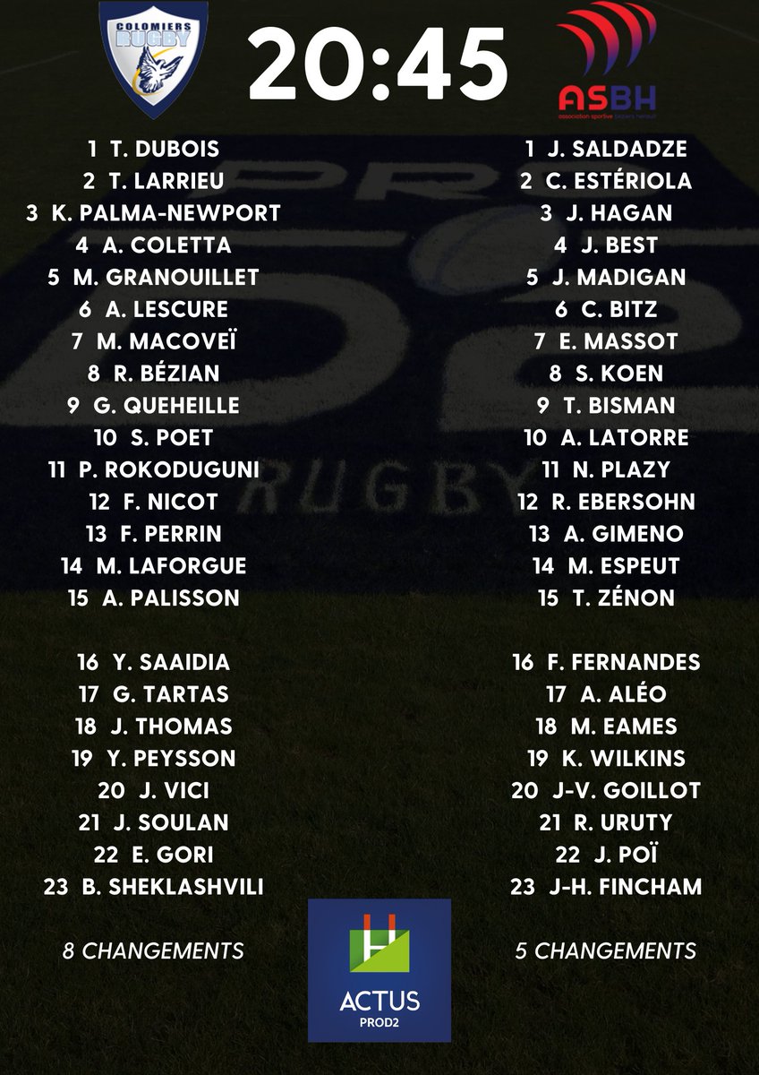 ActusProD2's tweet photo. #ProD2 #USCoASBH - Les compositions pour @ColomiersRugby / @ASBHOfficiel ! https://t.co/YypNISlsLS