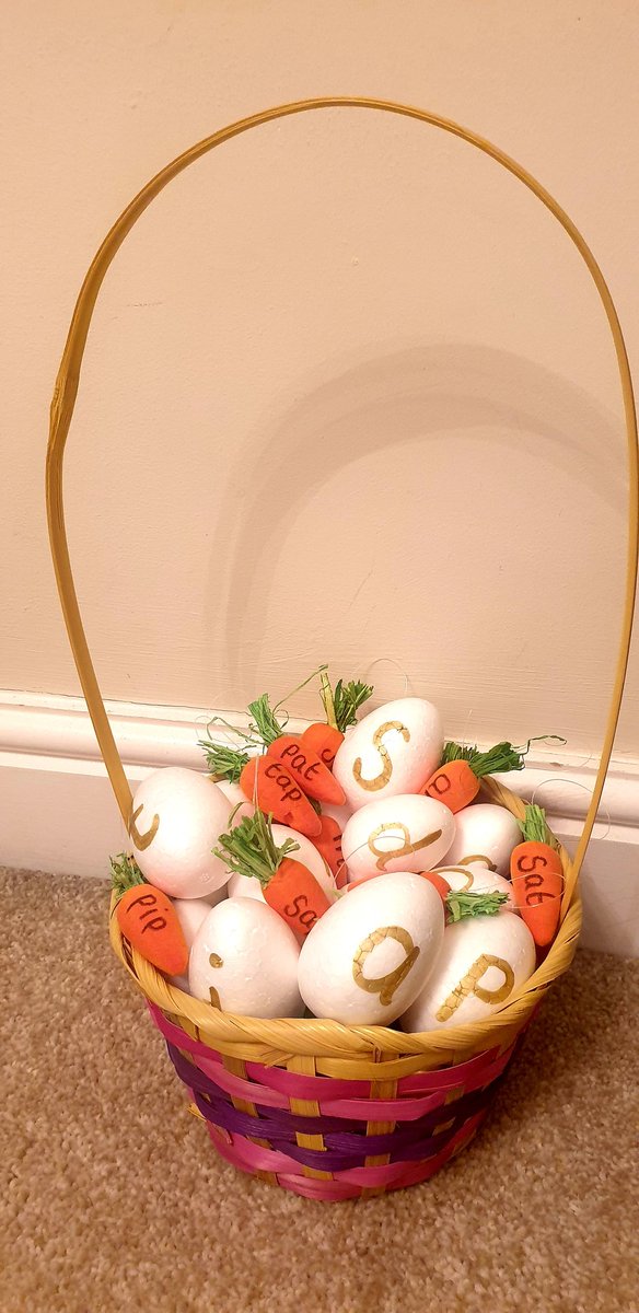 MrsJasmineShort's tweet photo. Easter phonics prep for my Phase Two Ducks group. Yes, there are chocolate eggs at the bottom too! 💙 #readingriver #phonics #SEND @Highfurlong https://t.co/SlAI5J5r8p