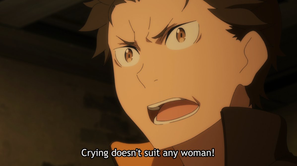 Feels great to see Subaru having forsaken his male chauvinist ideals, as he would rather see Emilia succeed on her own instead of pampering her.This is the same guy who had lines like "girls are about beauty" and "cute girls should dress to please others" in early S1.