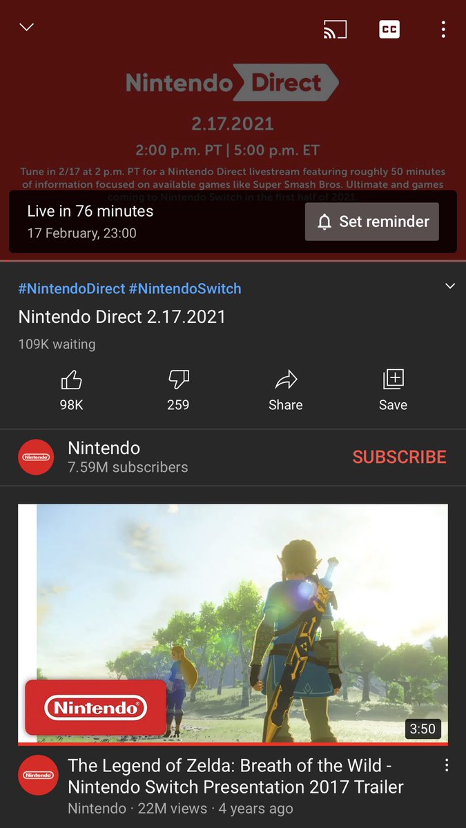 printingvies's tweet photo. 100k people just chillin on the nintendo direct https://t.co/2EwKWXFJPl