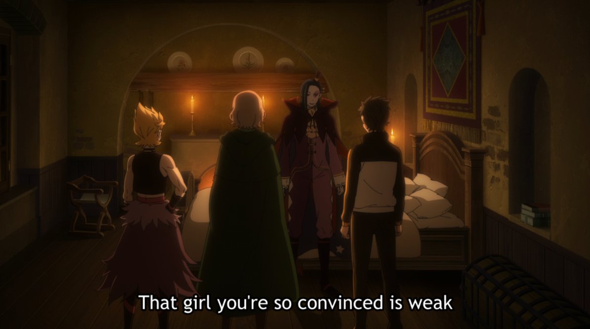 When Subaru makes the same declaration he had in the throne room, it carries a whole different weight. Instead of affirming himself as her white knight out of ego, he is her supportive figure, believing in her growth & ability.