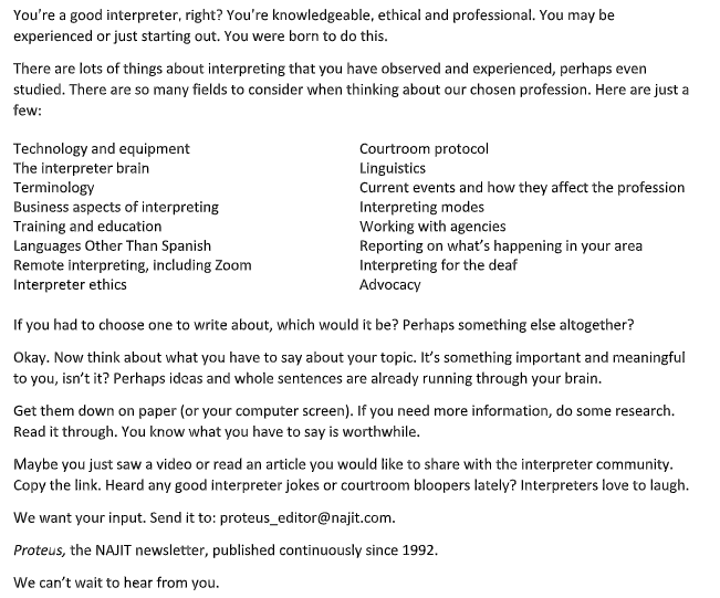 NAJITChair's tweet photo. Deadline for submissions is February 20, 2021... contact proteus_editor@najit.org https://t.co/MeImZnl0L9