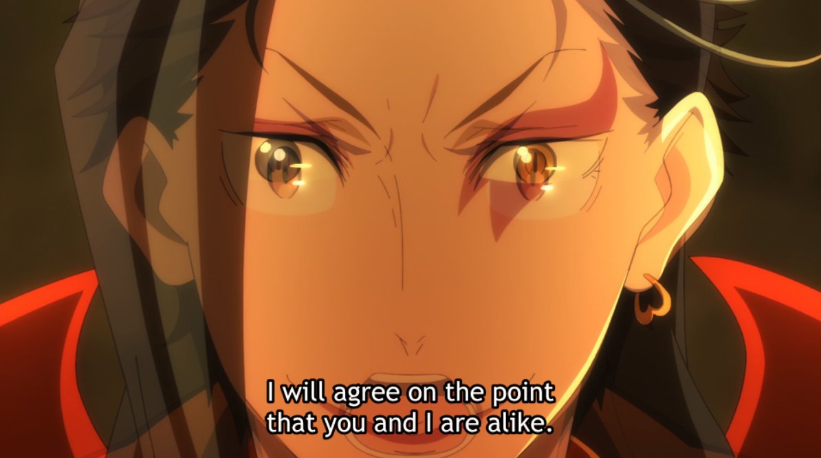 If it wasn't clear enough, this is THE Roswaal/Subaru scene, where all their parallels are laid bare, even visually like with superimposed shots.But while Roswaal's idealization is a self-serving one (akin to S1 Subaru who wanted a heroine), Subaru believes in her strength.