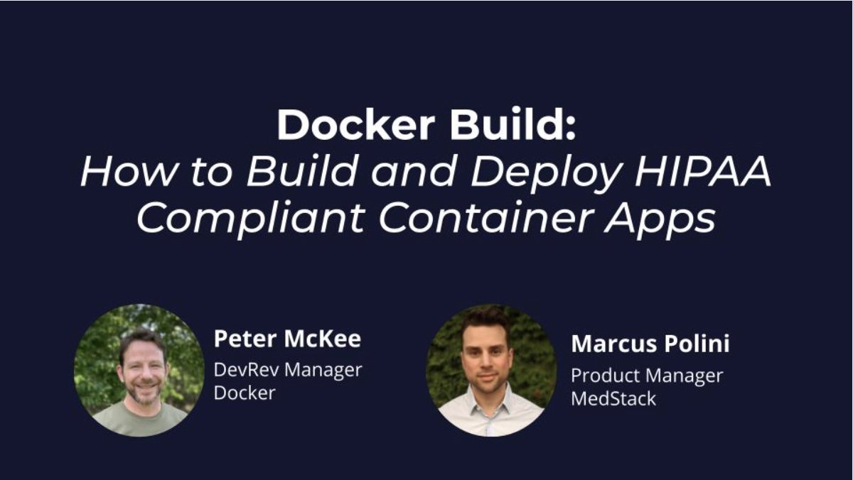 Docker's tweet photo. Livestream alert! Tomorrow @pmckee &amp; @MedStack are talking about how to easily deploy #compliant #healthcare apps. Register here https://t.co/flIIMOvN0k https://t.co/urUxIpTMGf