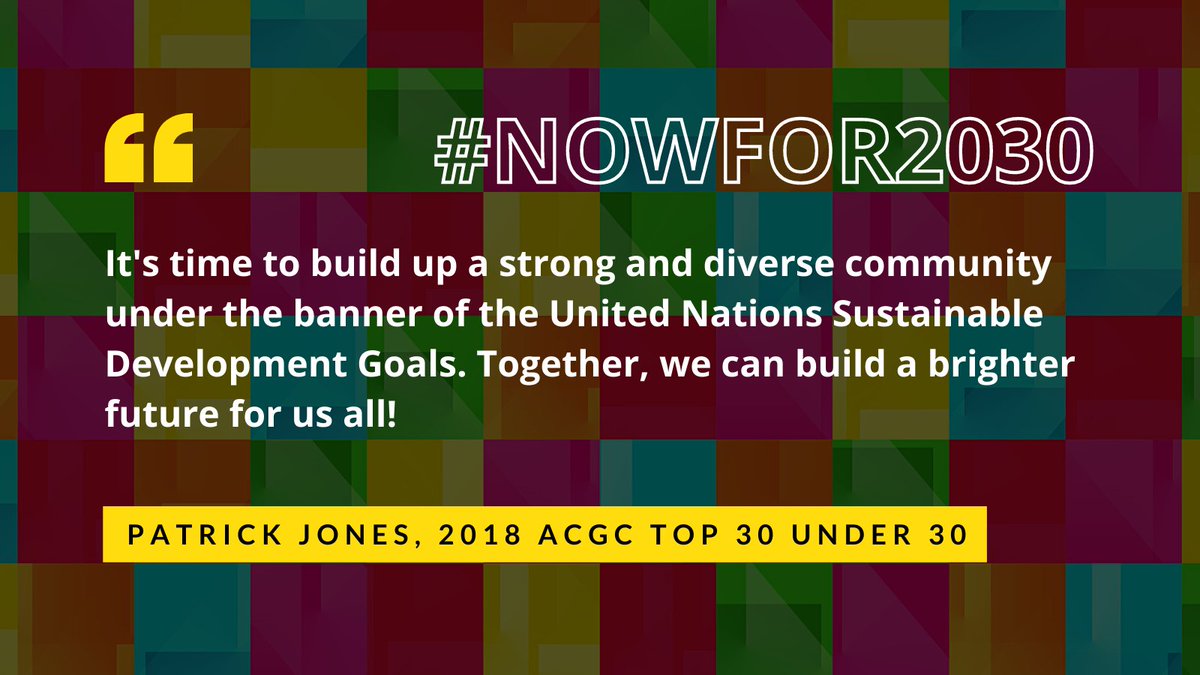 ACGCNow's tweet photo. 2018 #ACGCTop30 alum Patrick Jones is calling for #diversity and working in unison to achieve the #SDGs #NowFor2030 https://t.co/mKfV0cugd0