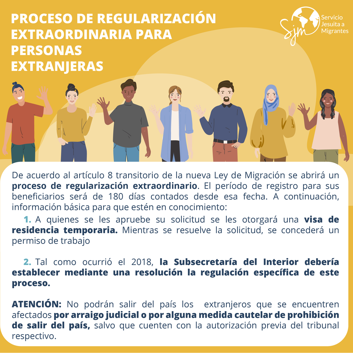 SJMChile's tweet photo. ⚠️ Mientras esperamos la promulgación de la #NuevaLeyDeMigraciones anunciada para marzo, entérate aquí de cómo será el proceso de #regularizaciones https://t.co/cnrEsNuG93