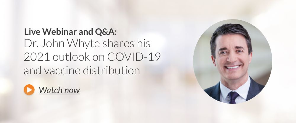 If you missed our latest discussion with Dr. John Whyte, Chief Medical Officer of WebMD, regarding COVID-19 and vaccine distribution, the recording is now available to watch on our blog! bit.ly/3k1LshV