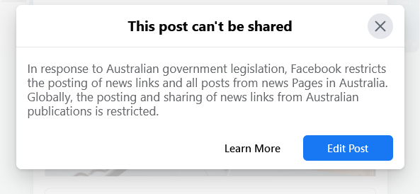 Trying to share an Infowars article, get the fact-check pop-up and then blocked
