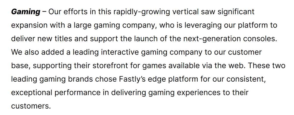 I've always wondered why they aren't getting more into gaming. Looks like that has changed.  $FSLY