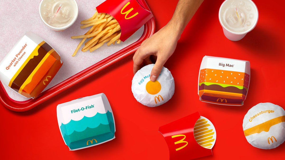 the mcdonald’s rebrand (packaging and design systems, not logo) first announced in november 2020 just dropped. as always, commenting on rebrands on the day of their unveiling is akin to rating an album after a single listen. so i’ll pick apart the press release instead.