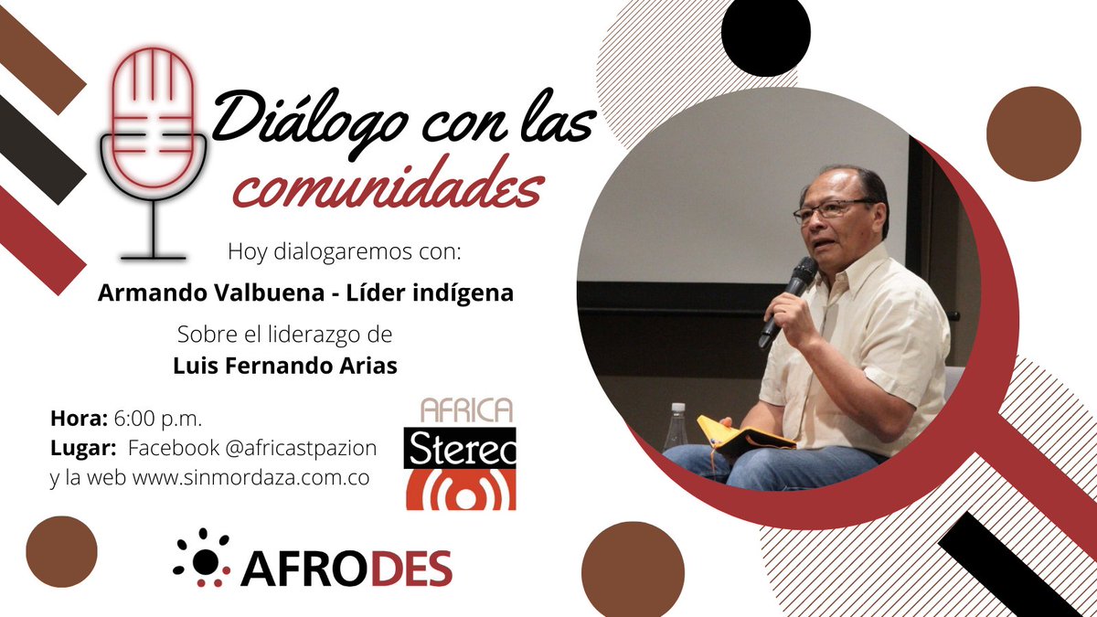 AfrodesColombia's tweet photo. Hoy dialogaremos con @ArmandoWayuu sobre el liderazgo de @luiskankui @ONIC_Colombia nos pueden ver en:
Youtube: https://t.co/Pf8qVhb2UZ
Web: https://t.co/yEuuW2xczW 
Facebook: https://t.co/0oGBTE2MG3 https://t.co/98yIWO4ZbI