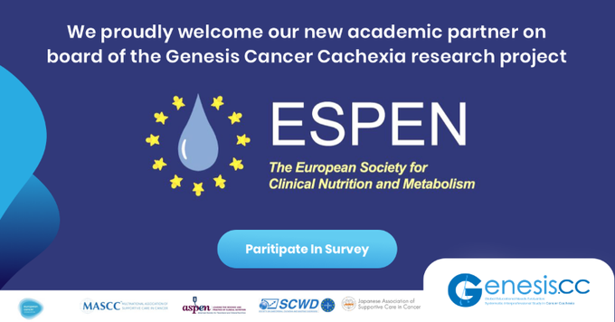 JCSM_cachexia's tweet photo. We are proud to welcome @ESPENorg among the academic partners of the Genesis Cancer Cachexia research project. Results will be published in @JCSM_cachexia by
Take survey now https://t.co/xCjMUEFNzA
#cachexia #CancerCachexia #GenesisCC #SCWD
@myESMO
@ASCO
@ASCOPost https://t.co/GCV926WwwP
