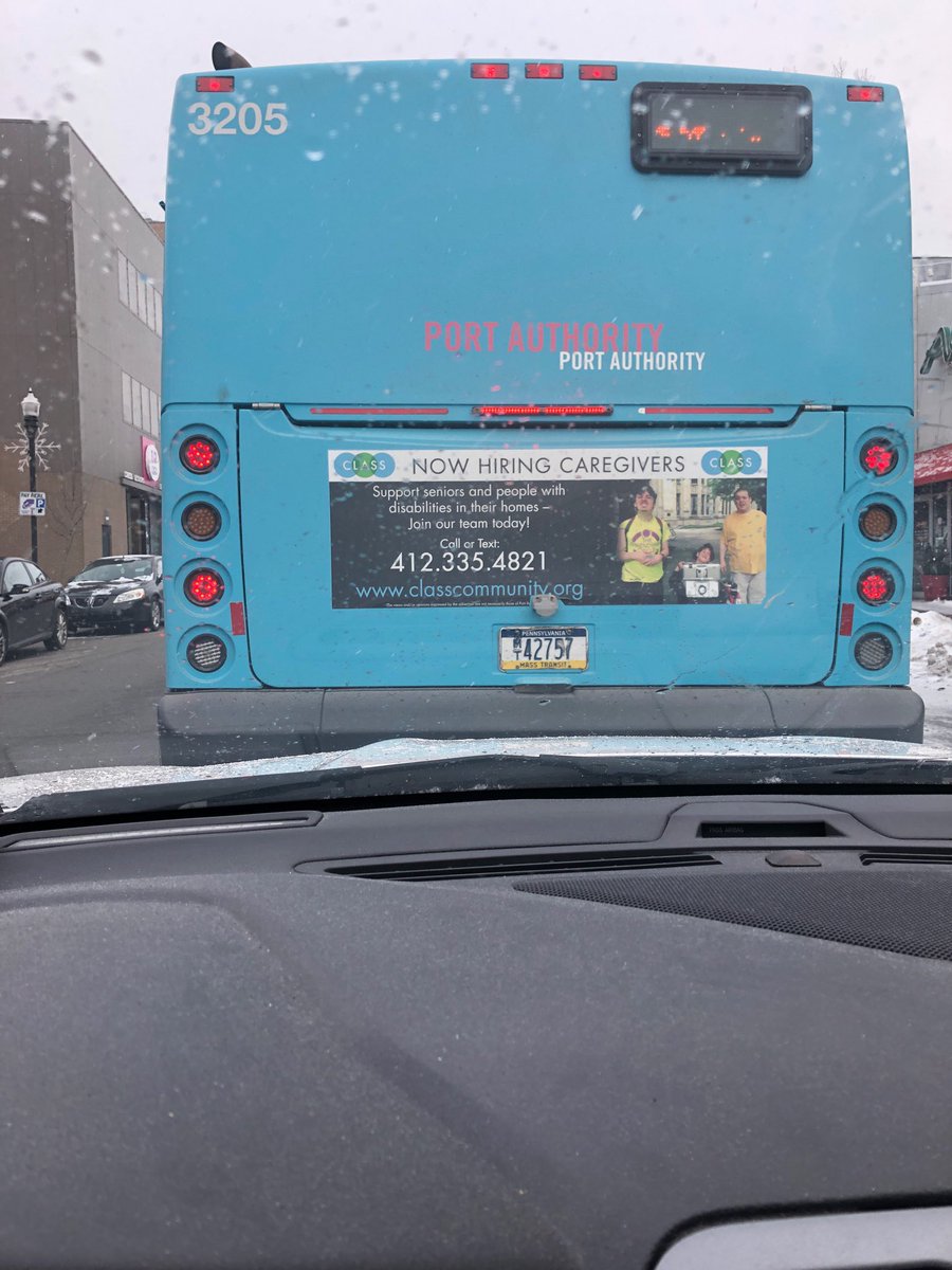 Shan_McCarty05's tweet photo. Loved seeing the @CLASSPGH ad on a lovely @PGHtransit bus! You know what would look even better? You as my co-worker. 😉 Call/text Cameron today (his number is on the bus) or 412.335.4821. https://t.co/w6xGIGK3Ok