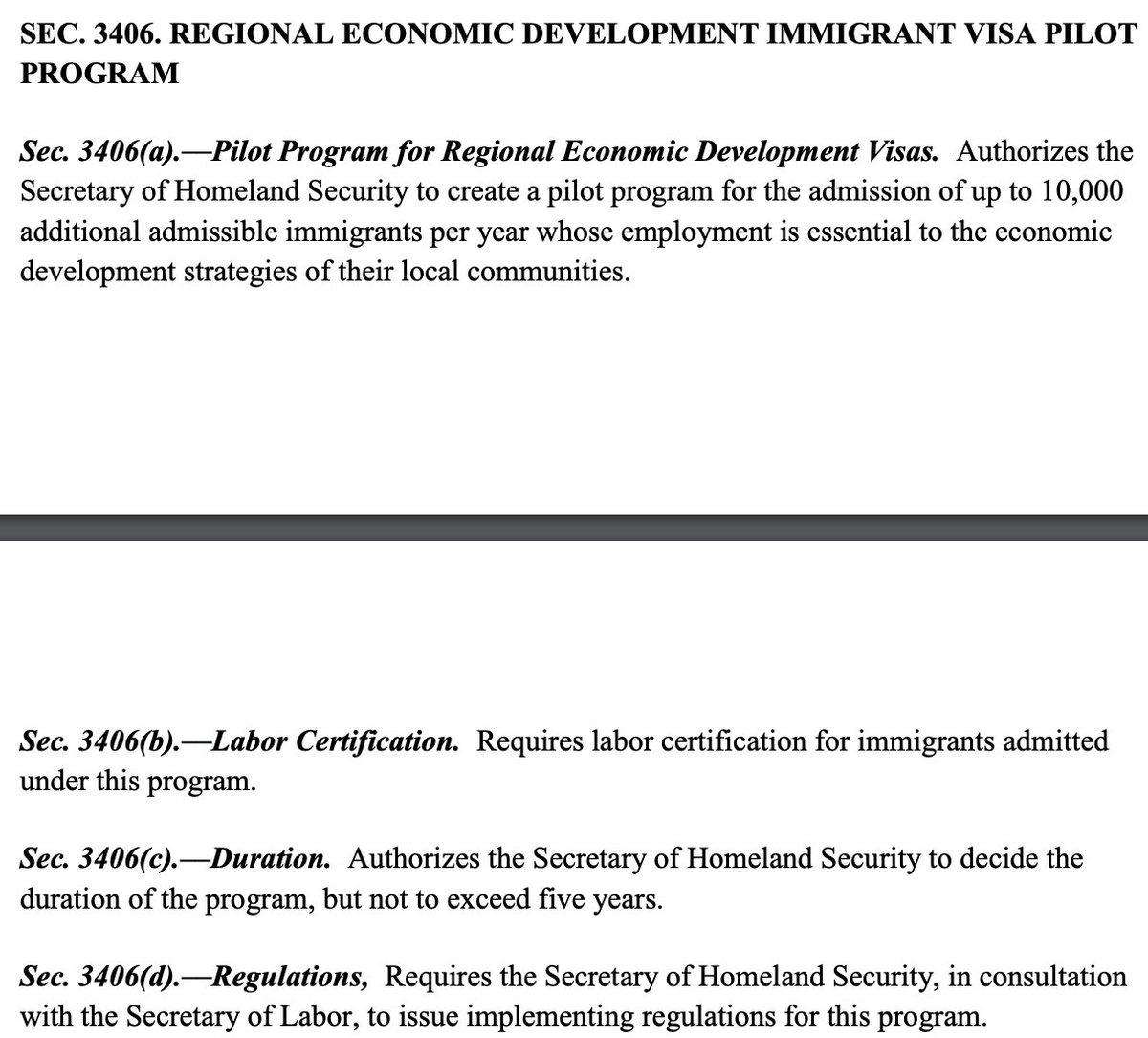 This is a nice nod to Cato's state-based visa idea, but it has almost no explanation of what this is. The cap makes it seem like it's an EB-5 spinoff. But it could be almost anything.