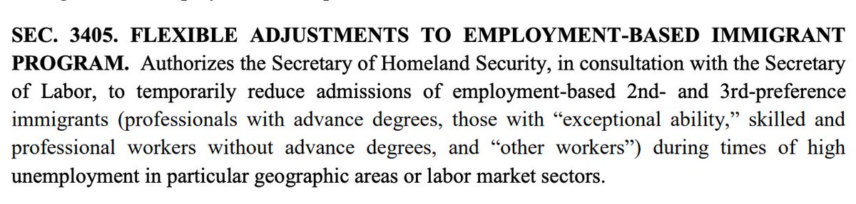 Flexible EB cap, yay, but wait... they can only *lower* the cap. No authority to *increase* it during times of low unemployment. Very bad. And it plays into the protectionist nonsense that Biden rejected just last year when he denounced the visa bans. Skilled workers create jobs!