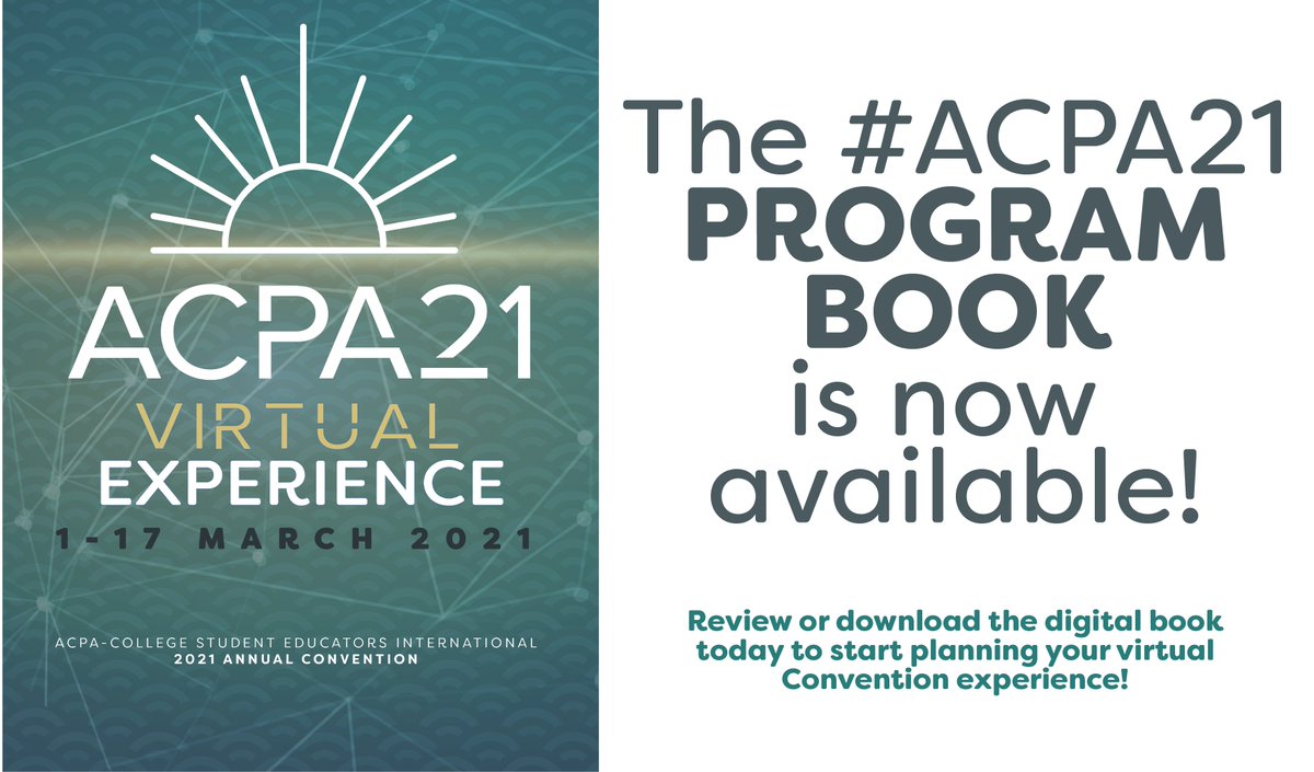 The #ACPA21 Program Book is now available! Visit our website to review our slate of sessions, meetings and events to begin planning your virtual experience! 

convention.myacpa.org/longbeach2021/…