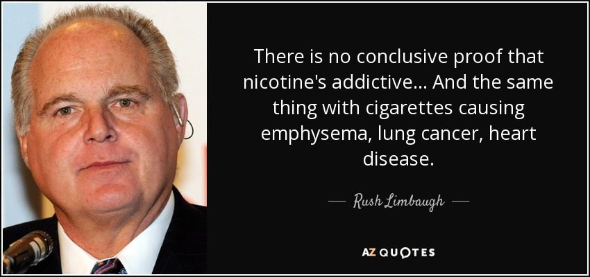Oozy Giuliani Celebrity Oxy Addict And Human Petri Dish Rush Limbaugh Died Today Limbaugh Who Regularly Smoked Cigars Claimed No Link Between Smoking And Cancer Another Dead Asshole Republican Conservative Science