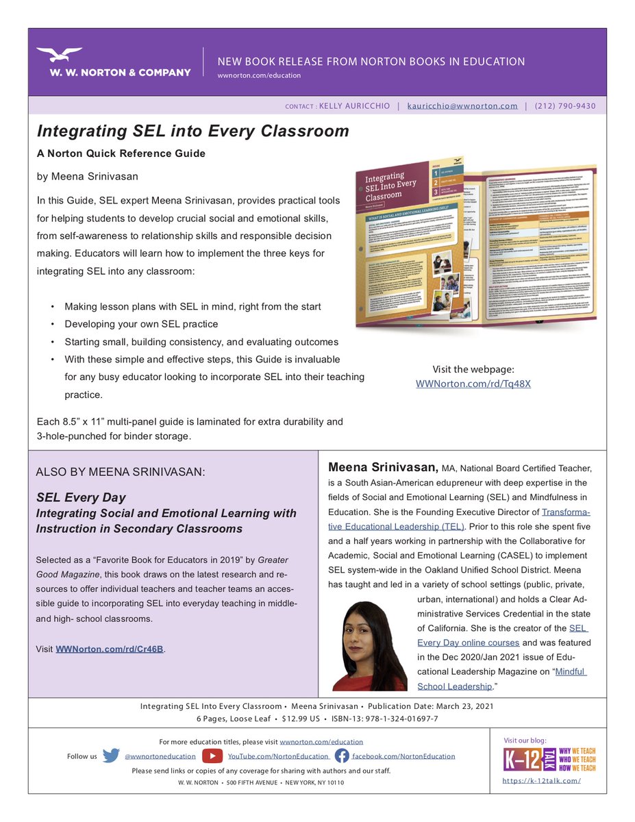 Sharing the press release about a publication I have coming out this March. My hope is that this Quick Reference Guide will really support educators in integrating SEL with instruction ❤ #SEL