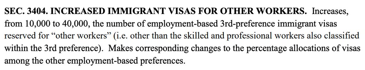 3) This is the only provision for year-round lower-skilled workers. Employers already don't use all the EB green cards b/c the permanent labor certification process is horrible and far too expensive when you're hiring someone for $12.50/hour. Year-round work visas are needed.