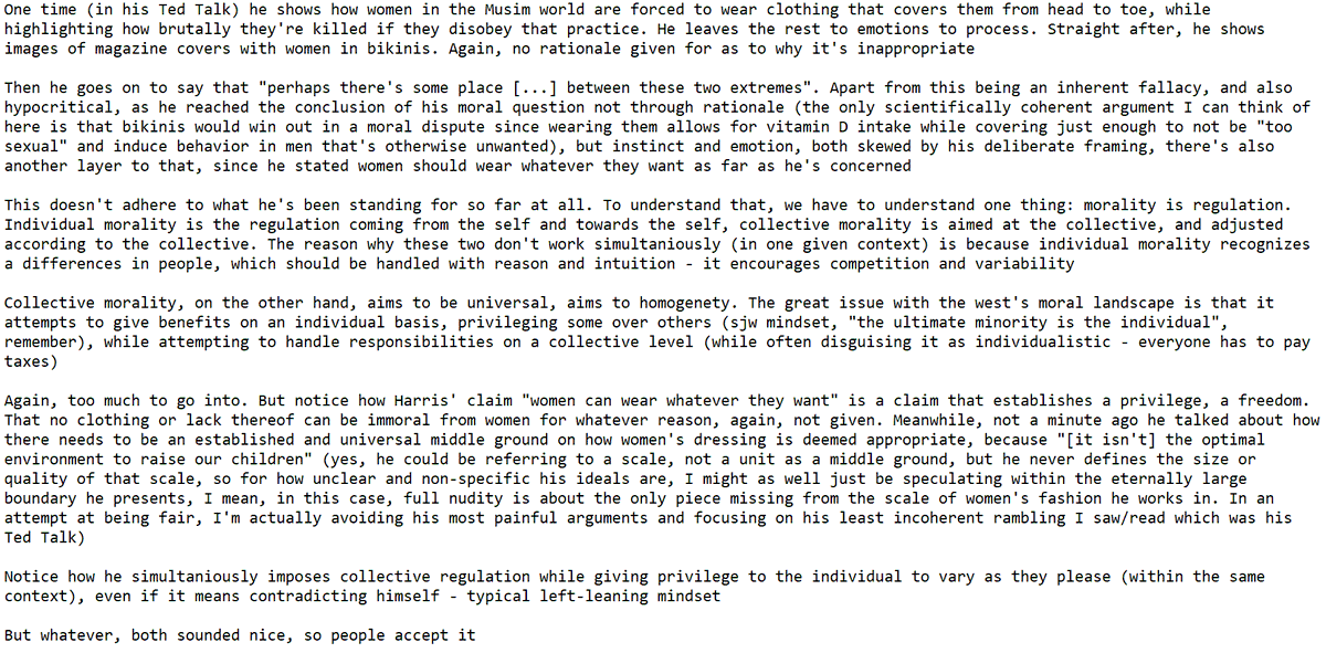 "Thread" on why Sam Harris' ideas about morality fall apart, using Ayn Rand's objectivism as comparison. Will probably post longer threads in this format since it's more space-saving