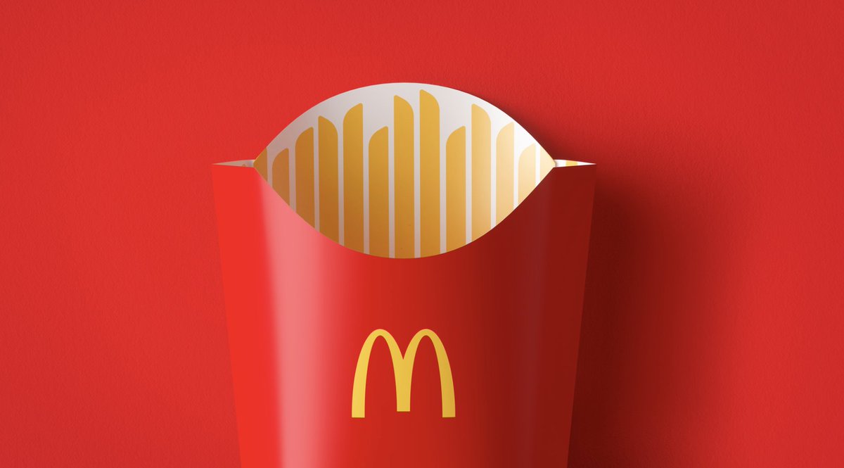 the new fries box.my first thought was, huh, this is kind of an optical illusion. i legit think people might go to reach for a fry, only to realize they’re just reaching for empty cardboard, which is kinda funny, but actually creates a genuine moment of negative emotion 