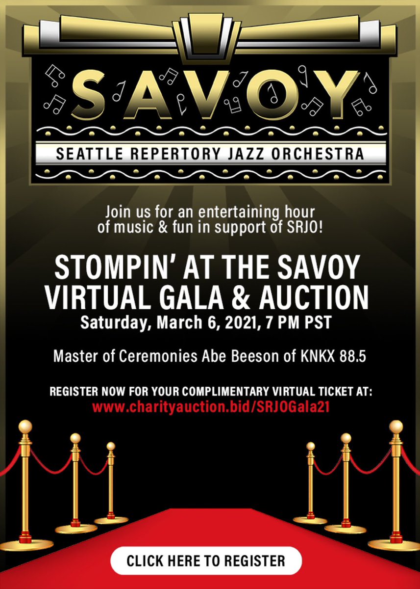SRJOJazz's tweet photo. Have you RSVP'd for SRJO's Stompin' at the Savoy Virtual Gala &amp; Auction on 3/6? Register today for your FREE virtual ticket at: https://t.co/fdMNyU2Qqs. #srjosavoy21 https://t.co/t9A80jpOzV
