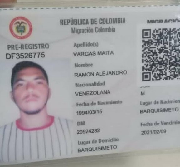 #17Feb| ¡ATENCIÓN! El joven Ramón Alejandro Vargas Maita, falleció en una clínica en Rionegro, Colombia. Su tarjeta de movilidad fronteriza lo registra como ciudadano venezolano nacido en Barquisimeto, estado Lara. ¡AYUDA A DIFUNDIR PARA LOCALIZAR A SUS FAMILIARES!