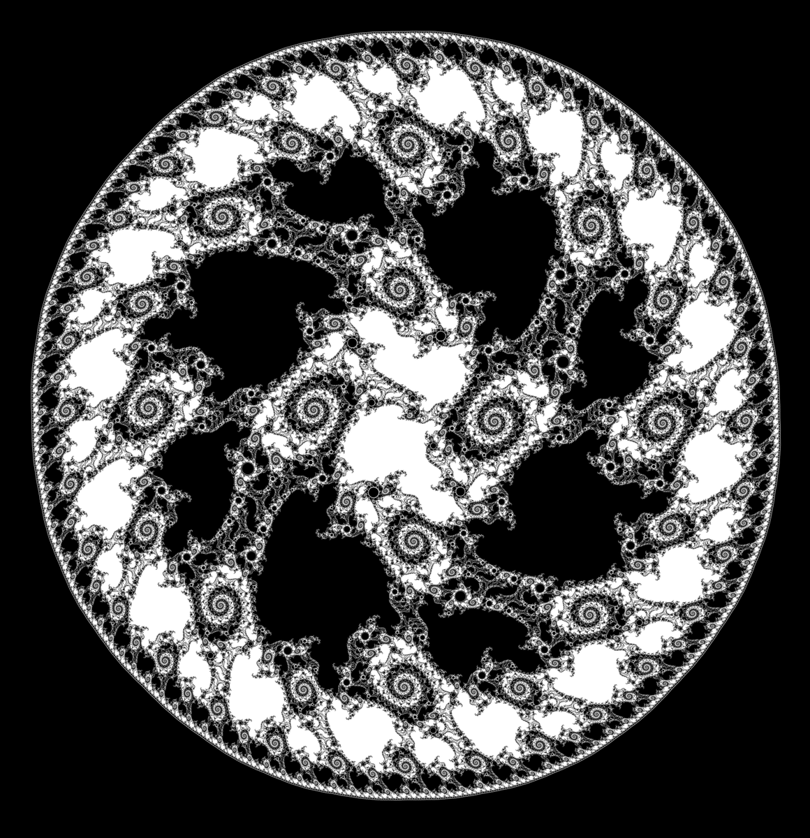 robert_trirop's tweet photo. @graveolens The code is really versatile - there is a vast amount of fancy curly structures hidden in the parameter space. Zooming out x100 reveals a circular structure. The principle idea is to alternate between a Julia iteration and a sum of different powers (also negative &amp; non-integer). https://t.co/gcgWx4FvYw