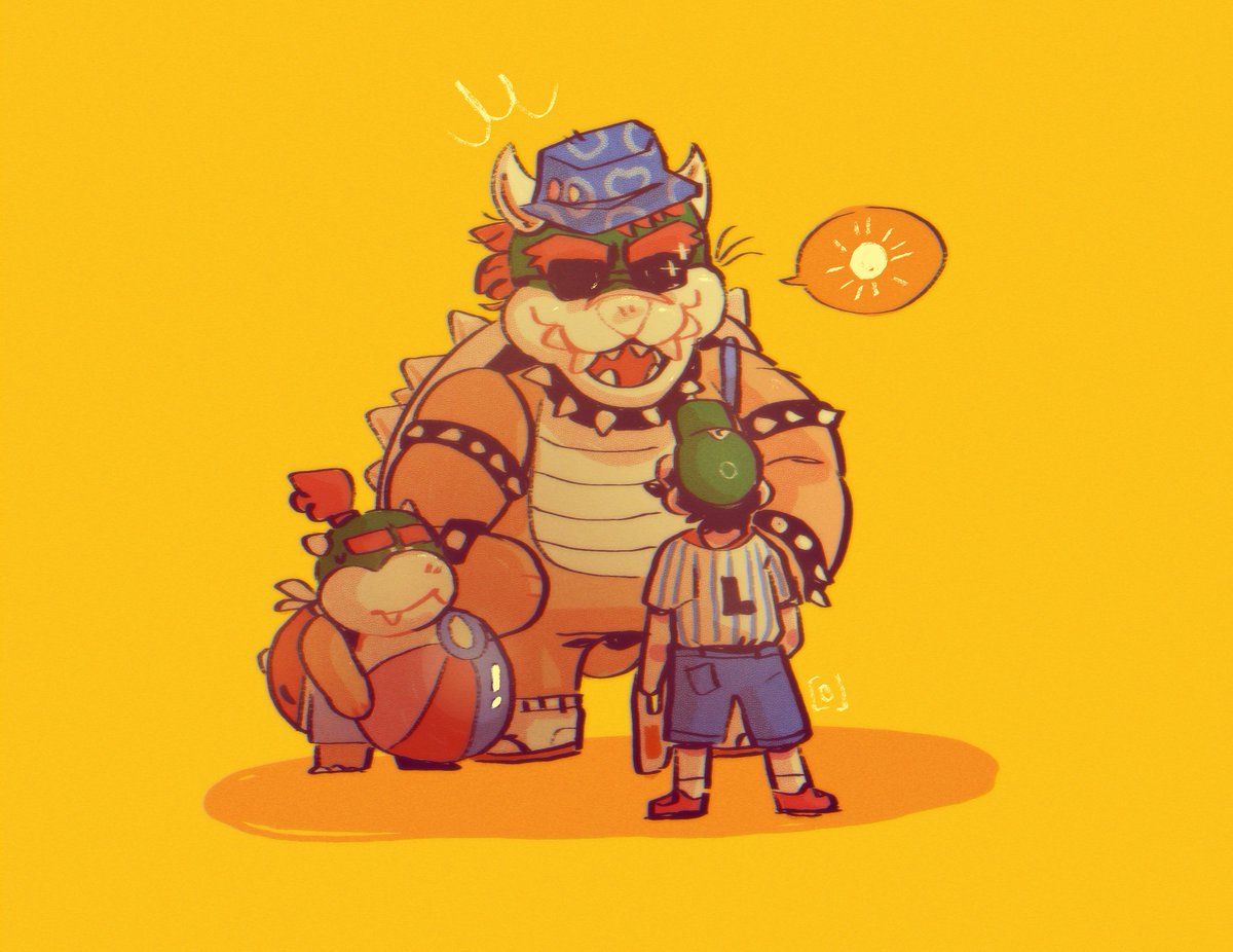 bowser takes jr to the beach.