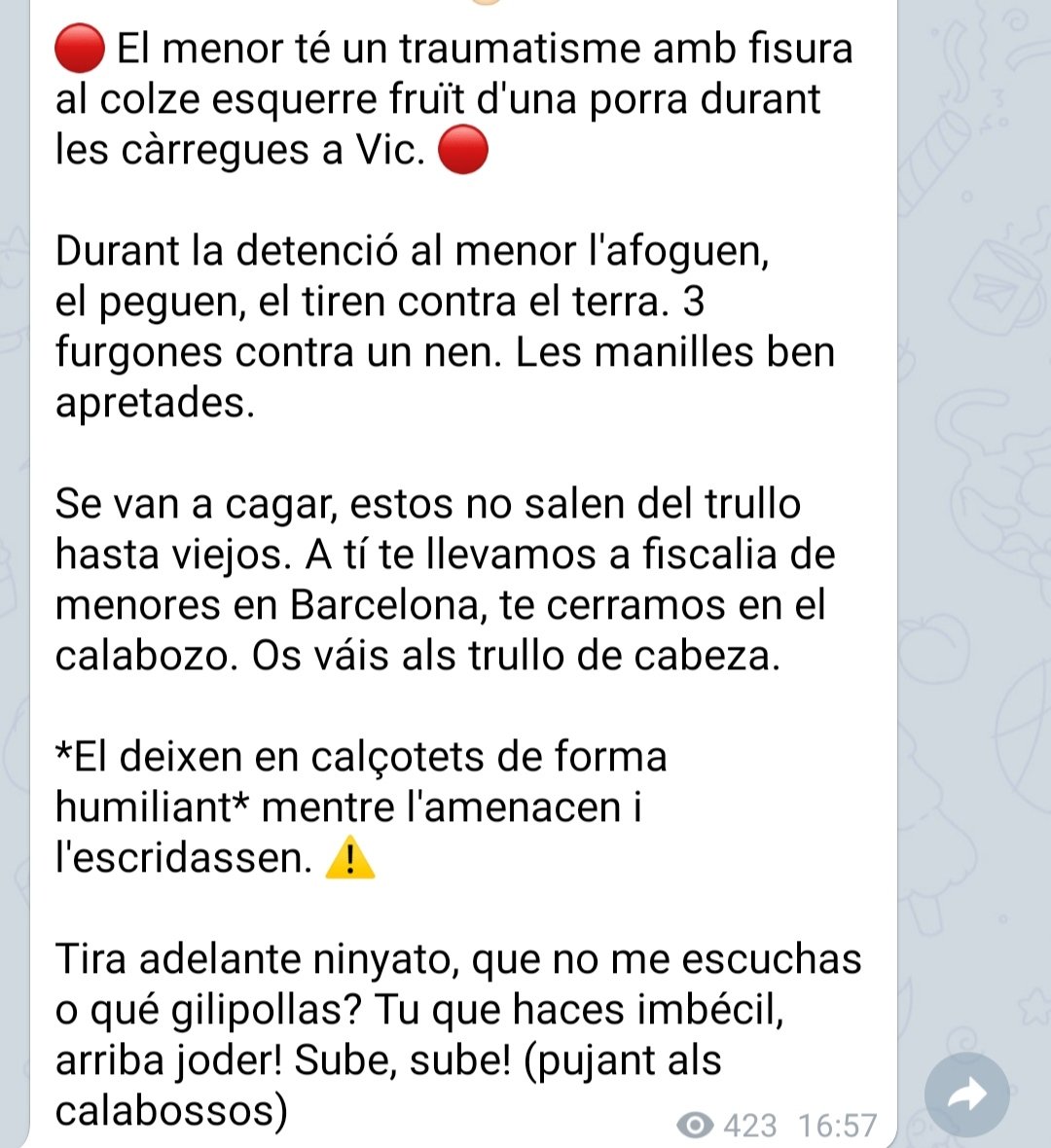 CarlesHeredia's tweet photo. Demà hi haurà més informació sobre el tracte als detinguts per part dels @mossos. https://t.co/DZ7m6qHv6T