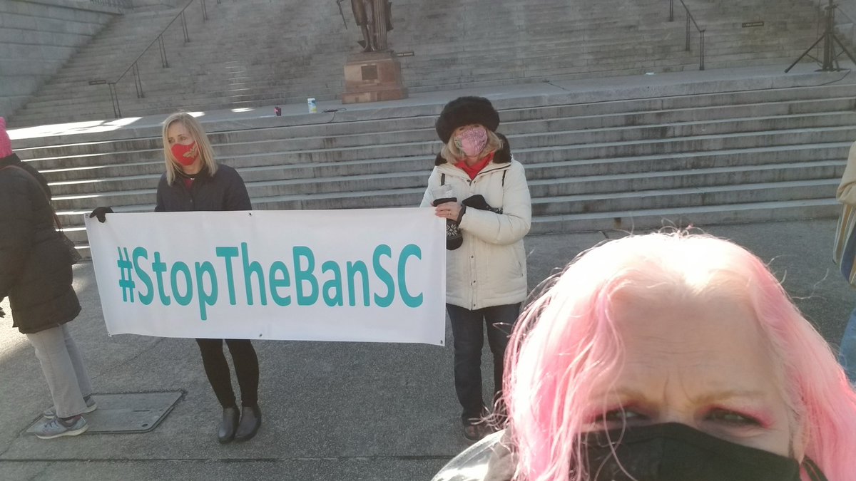 This morning we had another  #StopTheBanSC protesting S.1 at the SC Statehouse in Columbia SC. Big turnout & the  @SCDemocrats in the House walked out on a so-called debate w/ @SCGOP & came outside & spoke to us. We were thrilled & so proud of them all! (1)