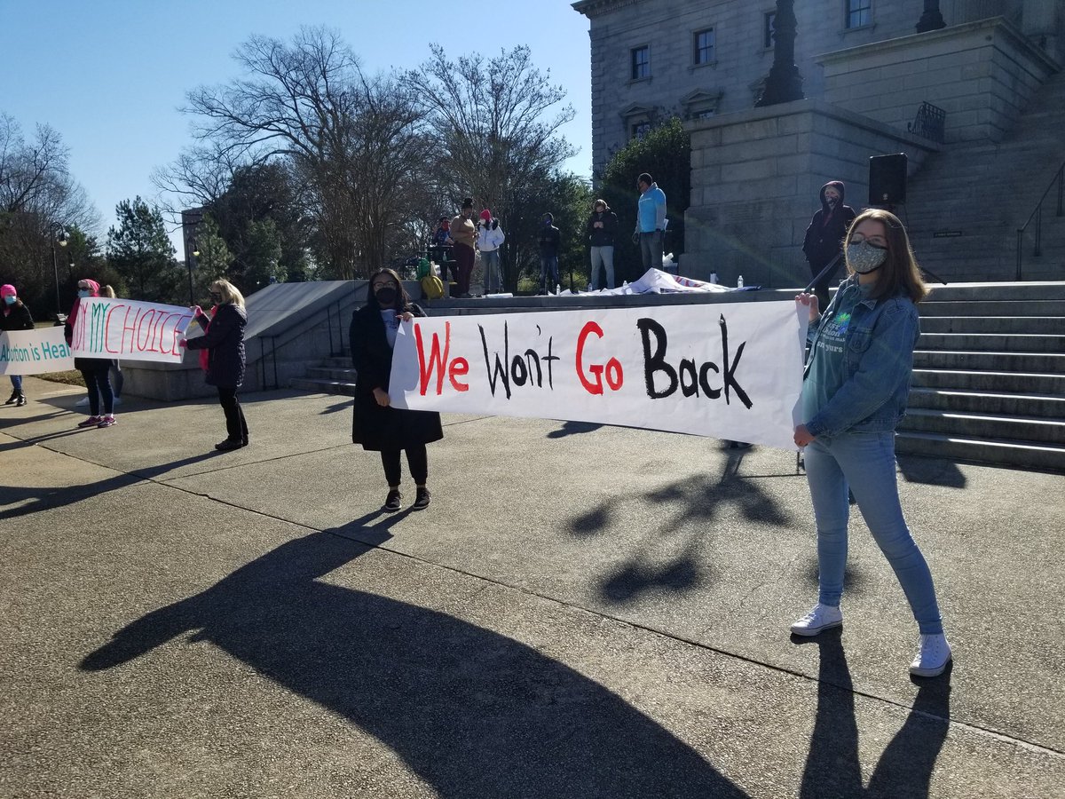 This morning we had another  #StopTheBanSC protesting S.1 at the SC Statehouse in Columbia SC. Big turnout & the  @SCDemocrats in the House walked out on a so-called debate w/ @SCGOP & came outside & spoke to us. We were thrilled & so proud of them all! (1)
